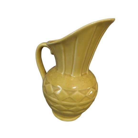 Vintage Pitcher yellow USA 808  home decor accents Farmhouse 8 in - Picture 1 of 10